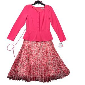 Danny & Nicole Dress Women's 6 Pink Floral Fit Flare Round Neck 3/4 Sleeve Lined